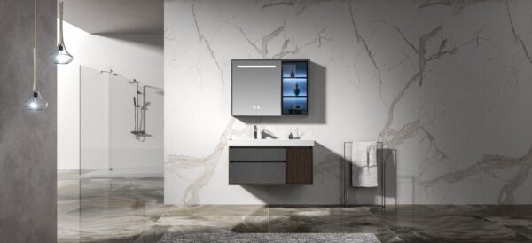 Grey and Coffee Brown Vanity Cabinet